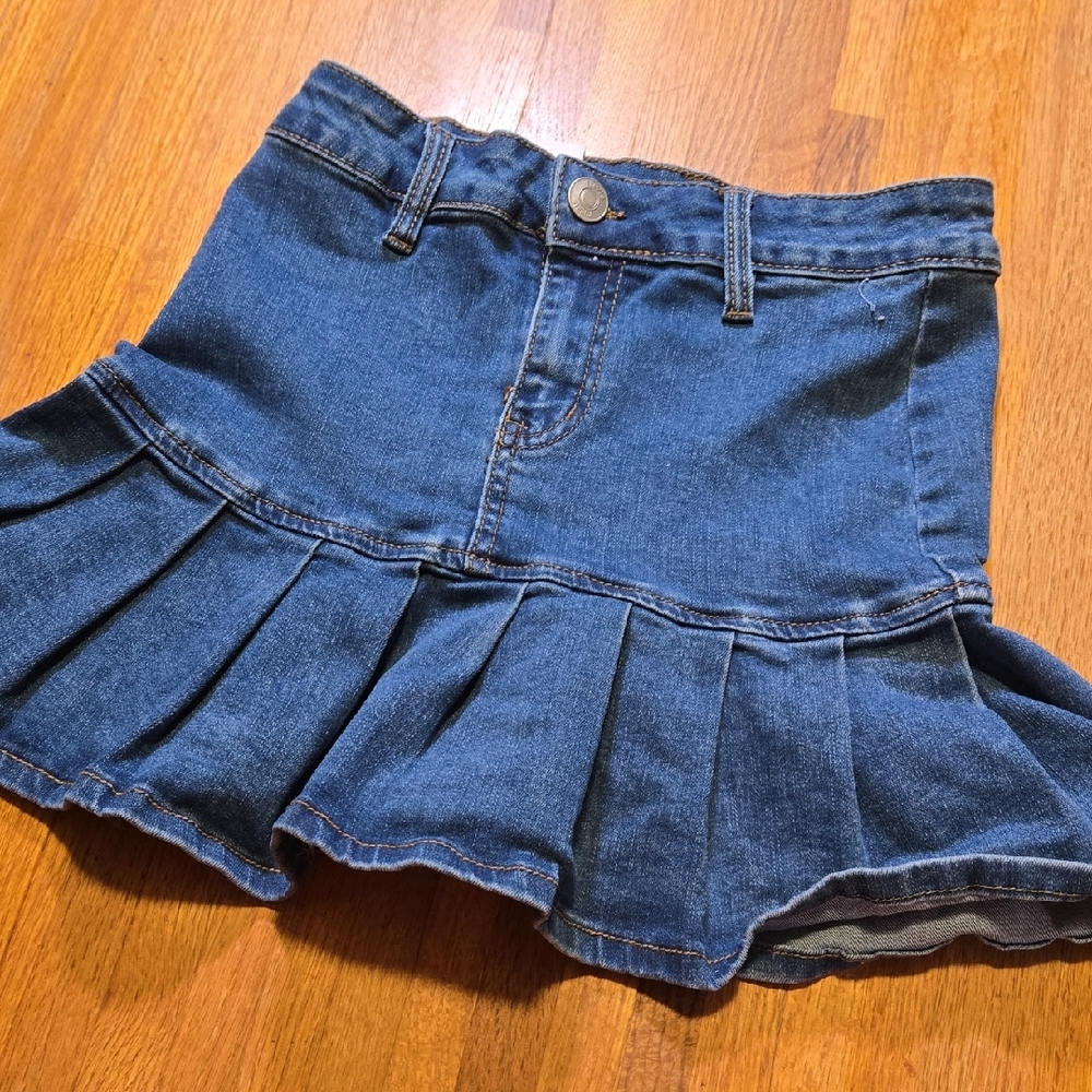 Rue‎ 21 Women Small Blue Denim Skater Pleated Ruffle Hem Button Zip Mini Skirt